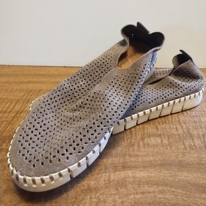 Gray/Brown Perforated Slip-On Shoes
